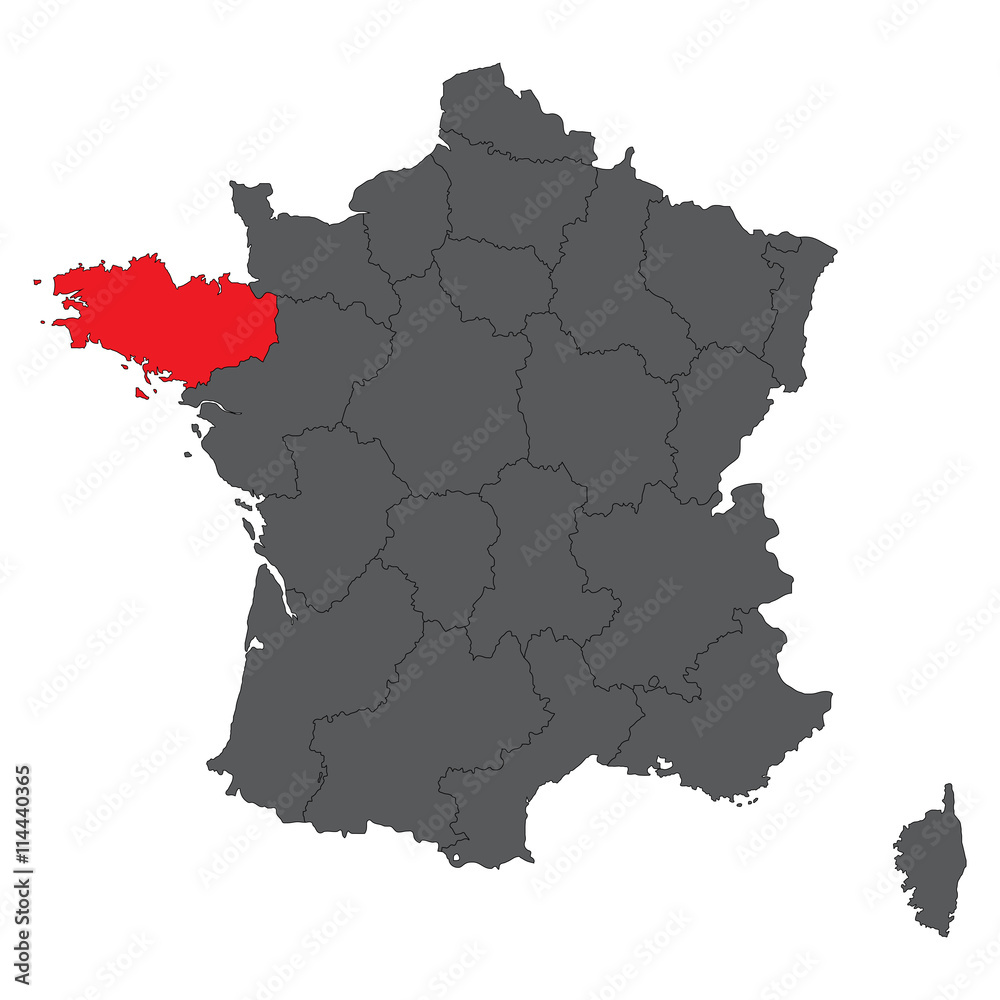 Brittany red map on gray France map vector