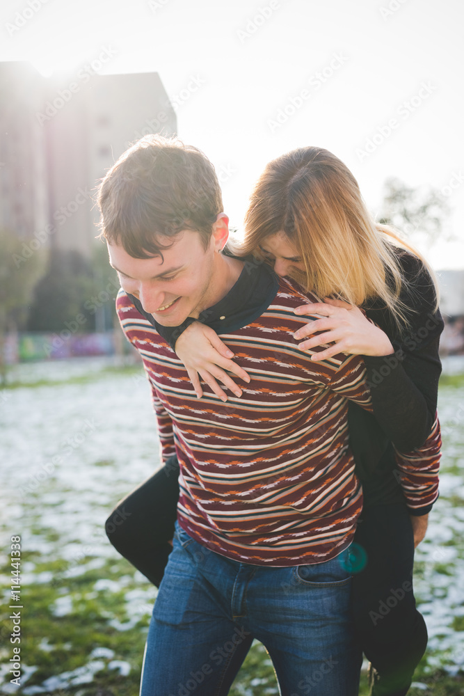 Fototapeta premium young couple lovers authentic