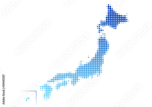 日本地図のイラスト: 青ドットグラデーション