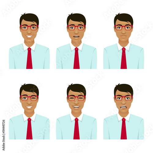 Businessman face emotions. Different male avatar expressions set. Vector cartoon character on white background.