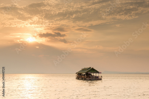 Beautiful Sunset whit Raft in UbolRatana Dam , khon kaen, Thailand