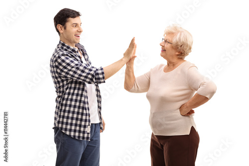 Man doing a high five with his grandma