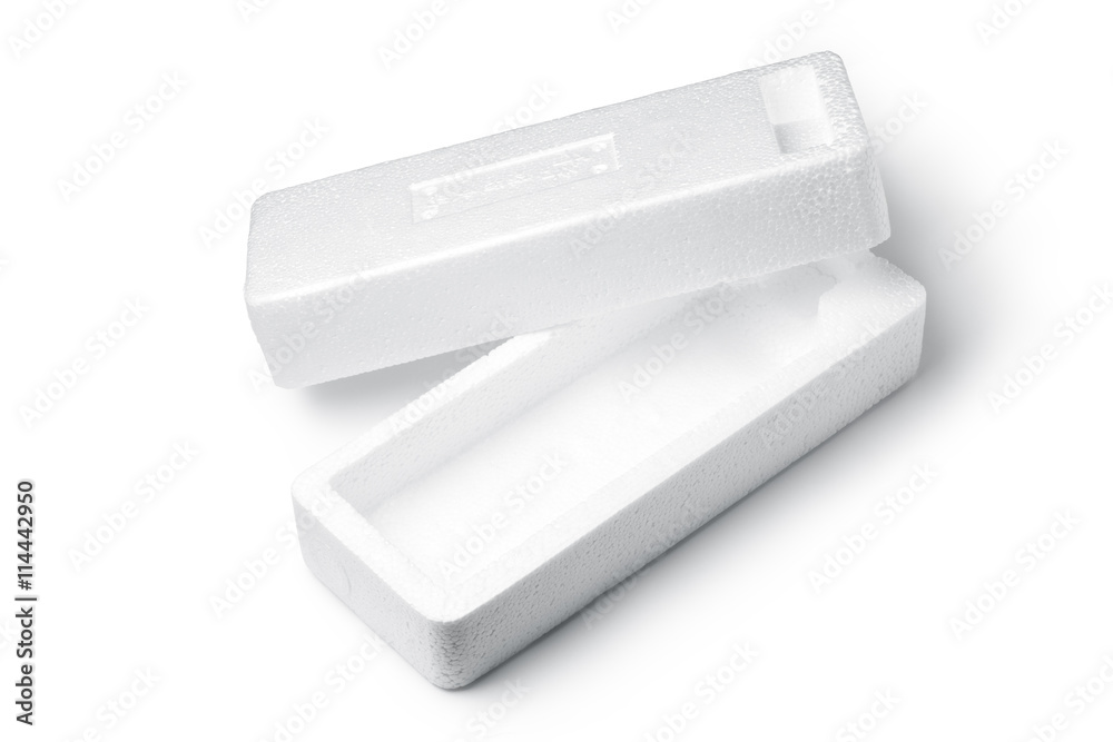 Empty styrofoam box isolated on white background