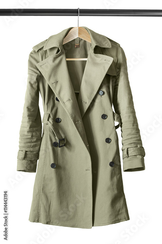 Trench coat on clothes rack