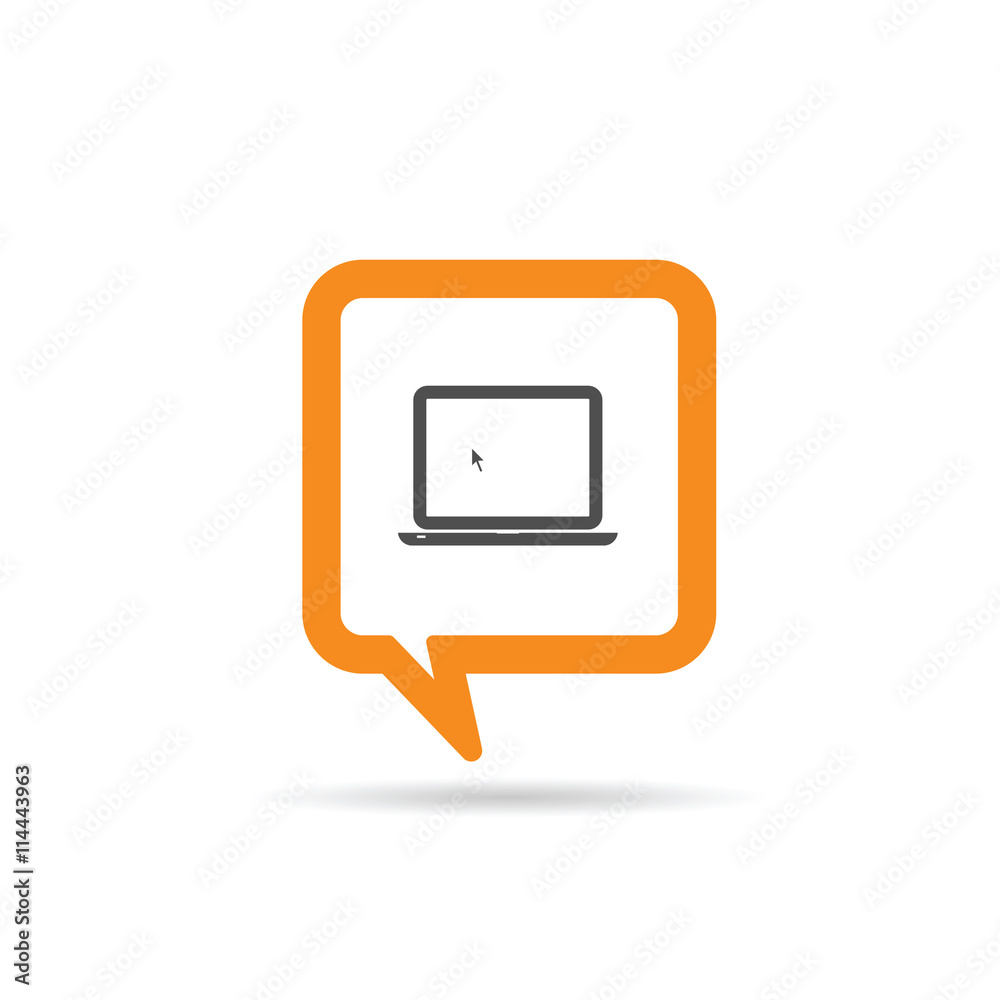 square orange speech bubble with laptop icon square orange speech bubble with laptop icon