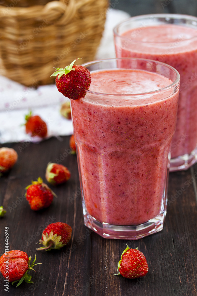two glass of cold strawberry milk shake two glass of cold strawberry milk shake