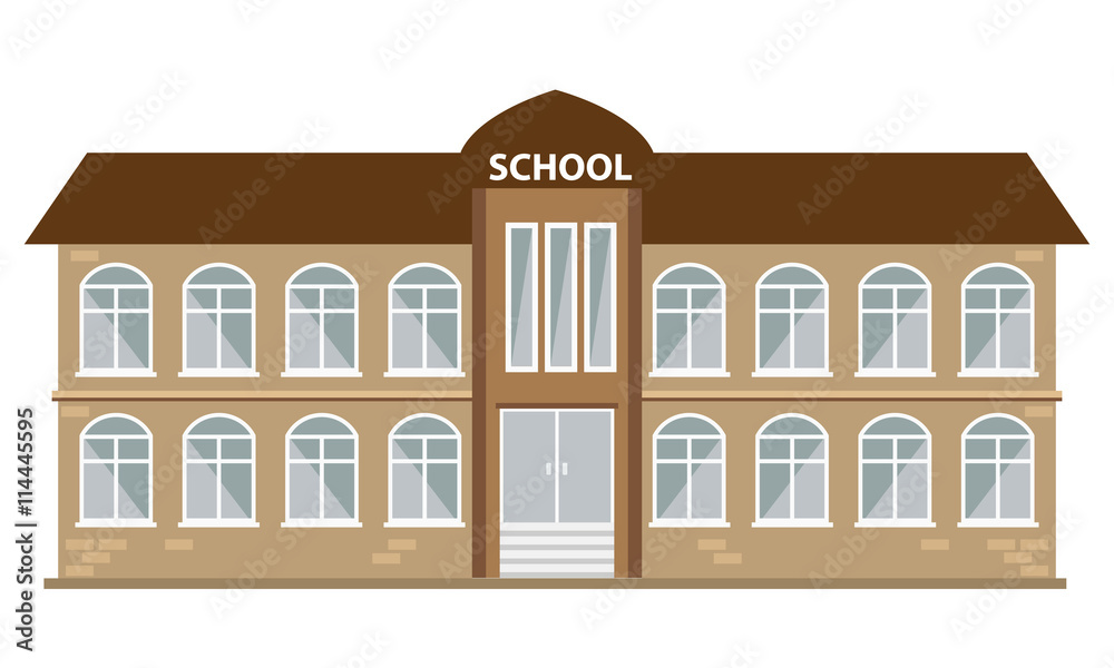 School building icon with flat color style. Illustrated vector.