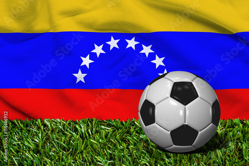 Soccer Ball on Grass with Venezuela Flag Background  3D Rendering