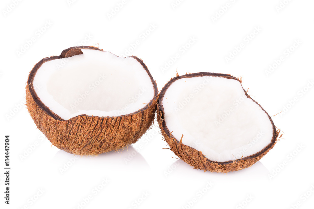 coconut cut in half on white background coconut cut in half on white background