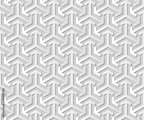 Vector damask seamless 3D paper art pattern background 383 geometry arrow triangle cross 