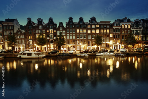 Canal in Amsterdam at night  Netherlands