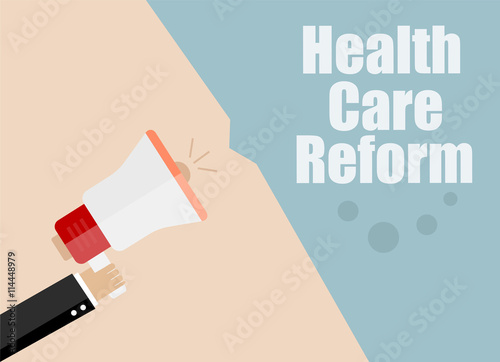 health care reform. Megaphone Flat design vector business illustration concept Digital marketing business man holding megaphone for website and promotion banners. © fotoscool