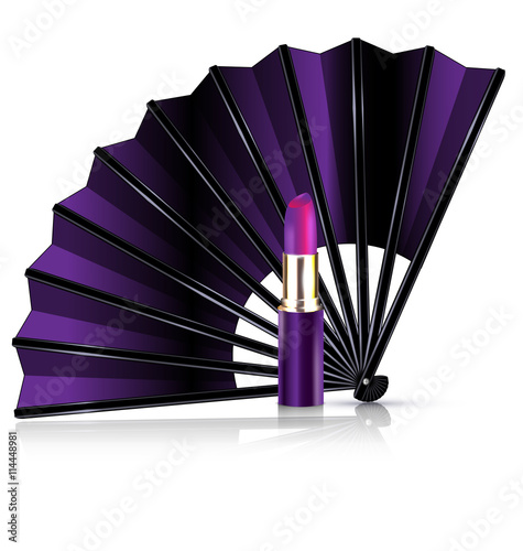 purple fan and lipstick