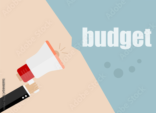 budget. Megaphone Flat design vector business illustration concept Digital marketing business man holding megaphone for website and promotion banners. © fotoscool