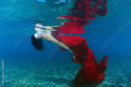 Underwater fashion in Aegean Sea, island Symi, Greece