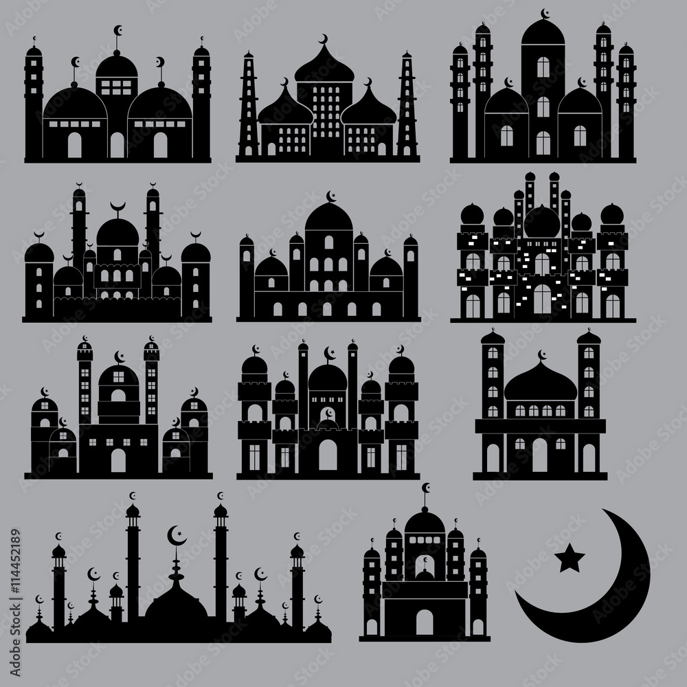 Mosque Icon Set Vector