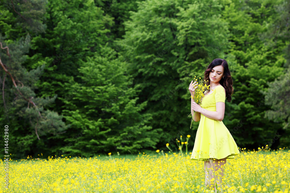 Girl with a bouquet of buttercups Girl with a bouquet of buttercups