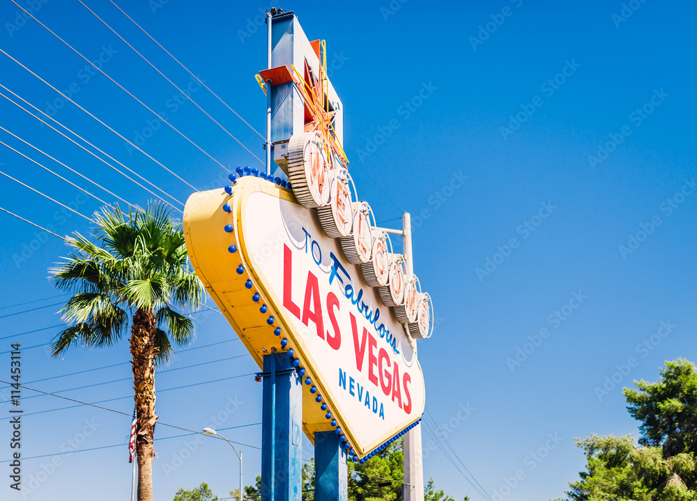 The world famous Welcome to Las Vegas sign in early morning light. The Strip, Las Vegas, USA The world famous Welcome to Las Vegas sign in early morning light. The Strip, Las Vegas, USA