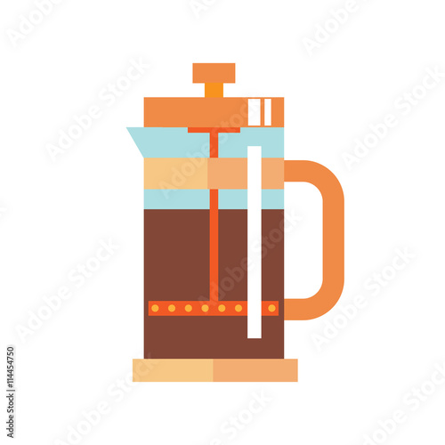 Modern Glass Teapot with Infuser. Tea, coffee kettle illustration. Hot teapot flat icon. Isolated straight lines kettle on white background.