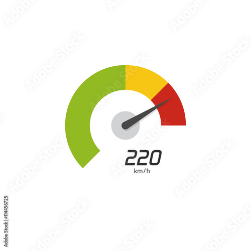Speedometer vector icon isolated on white background, flat digital modern speedometer symbol with arrow indicator on maximum speed and numbers
