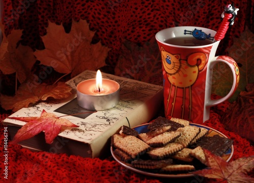 Wallpaper Mural Autumn still life with tea leaves and candle Torontodigital.ca