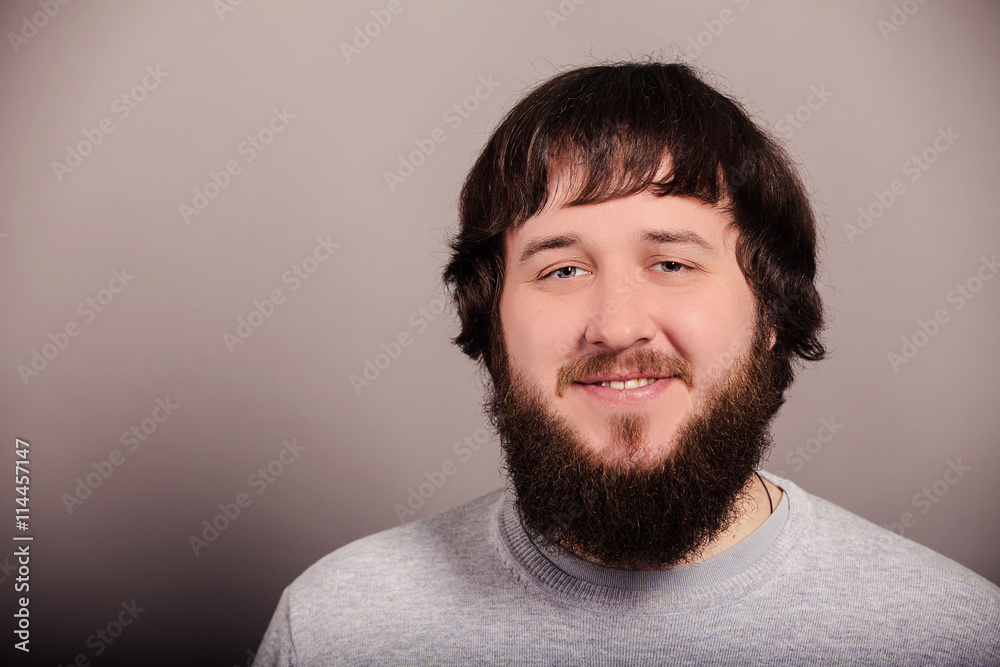 Obraz premium Portrait of long beard and mustache man. Happy smile