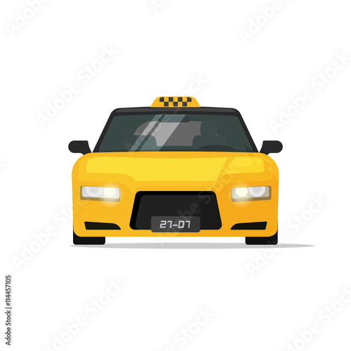 Taxi car isolated on white background vector illustration, flat luxury taxi cab front view
