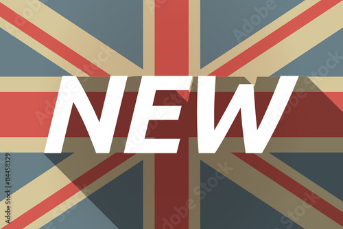 Long shadow UK flag with    the text NEW