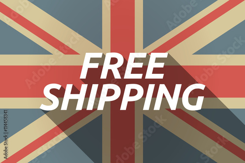 Long shadow UK flag with    the text FREE SHIPPING