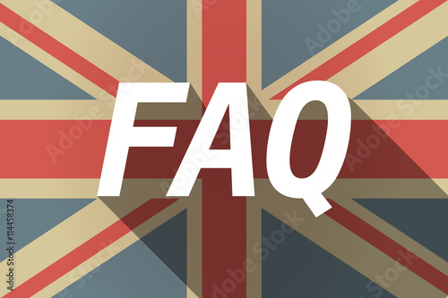 Long shadow UK flag with the text FAQ