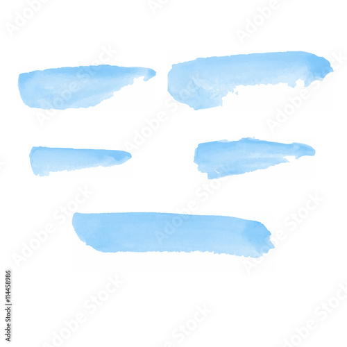 6 Blue Water color brushes on paper art vector illustrations 