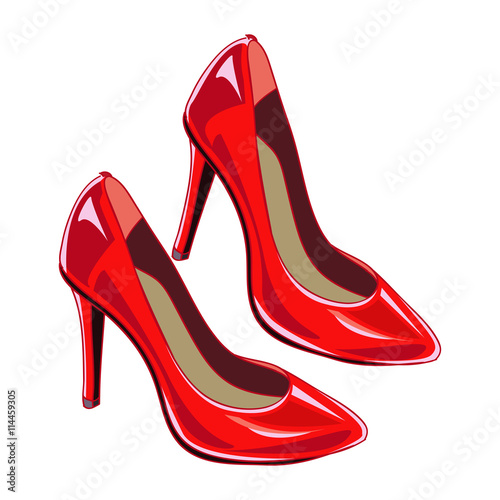 Red woman shoes. Vector illustration.