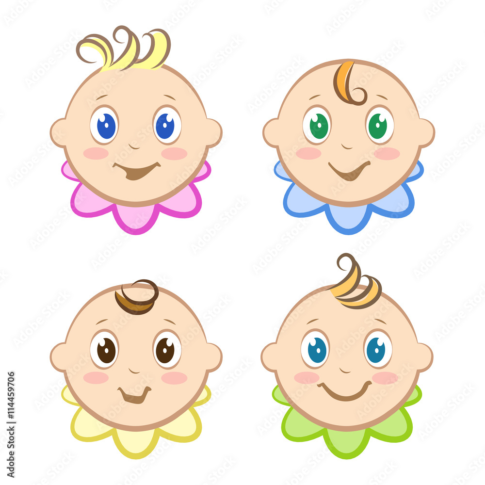 Set of babies avatars. Children's faces. Little boys and girls.