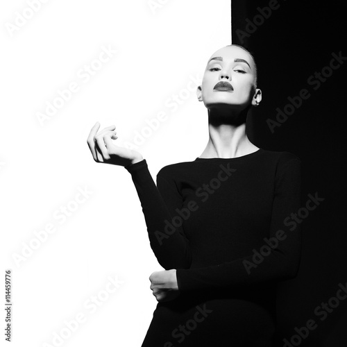 Elegant blode in geometric black and white background