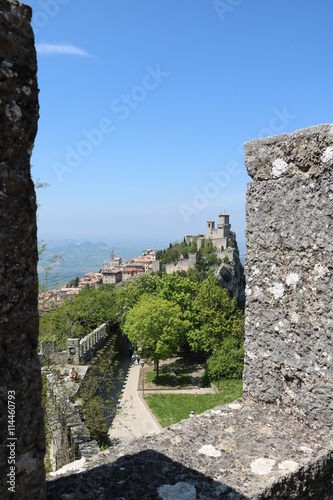 View from La Cesta o Fratta 2.Tower to La Rocca o Guaita 1.Tower in San Marino 