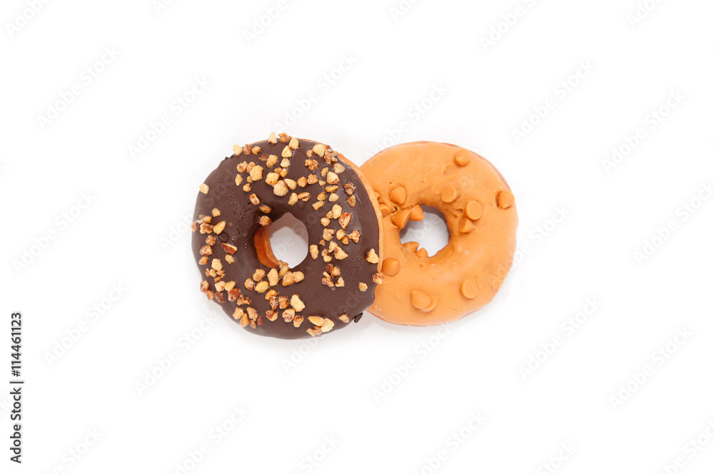 Delicious donuts with icing isolated on white Delicious donuts with icing isolated on white