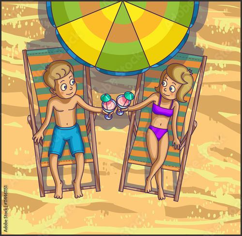 Summer relax leasure scene on the beach.
