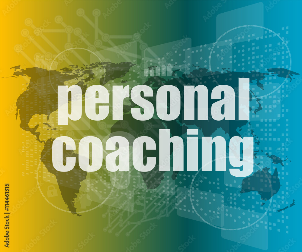 word personal coaching on digital screen 3d, business concept vector quotation marks with thin line speech bubble. concept of citation, info, testimonials, notice, textbox. flat style trend design