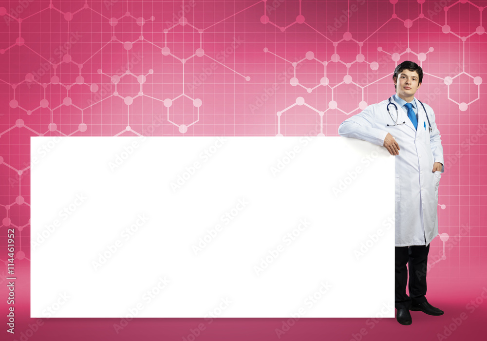 Doctor with banner Doctor with banner