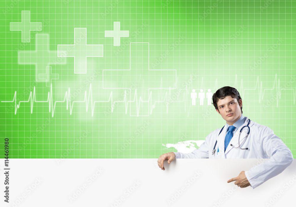 Doctor with banner Doctor with banner