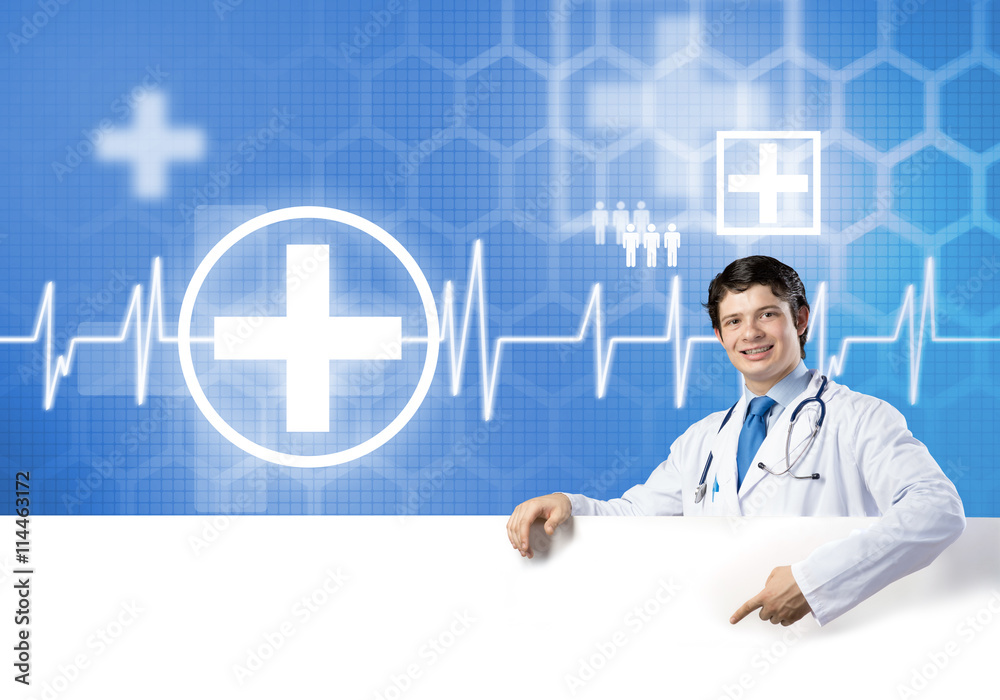 Doctor with banner Doctor with banner