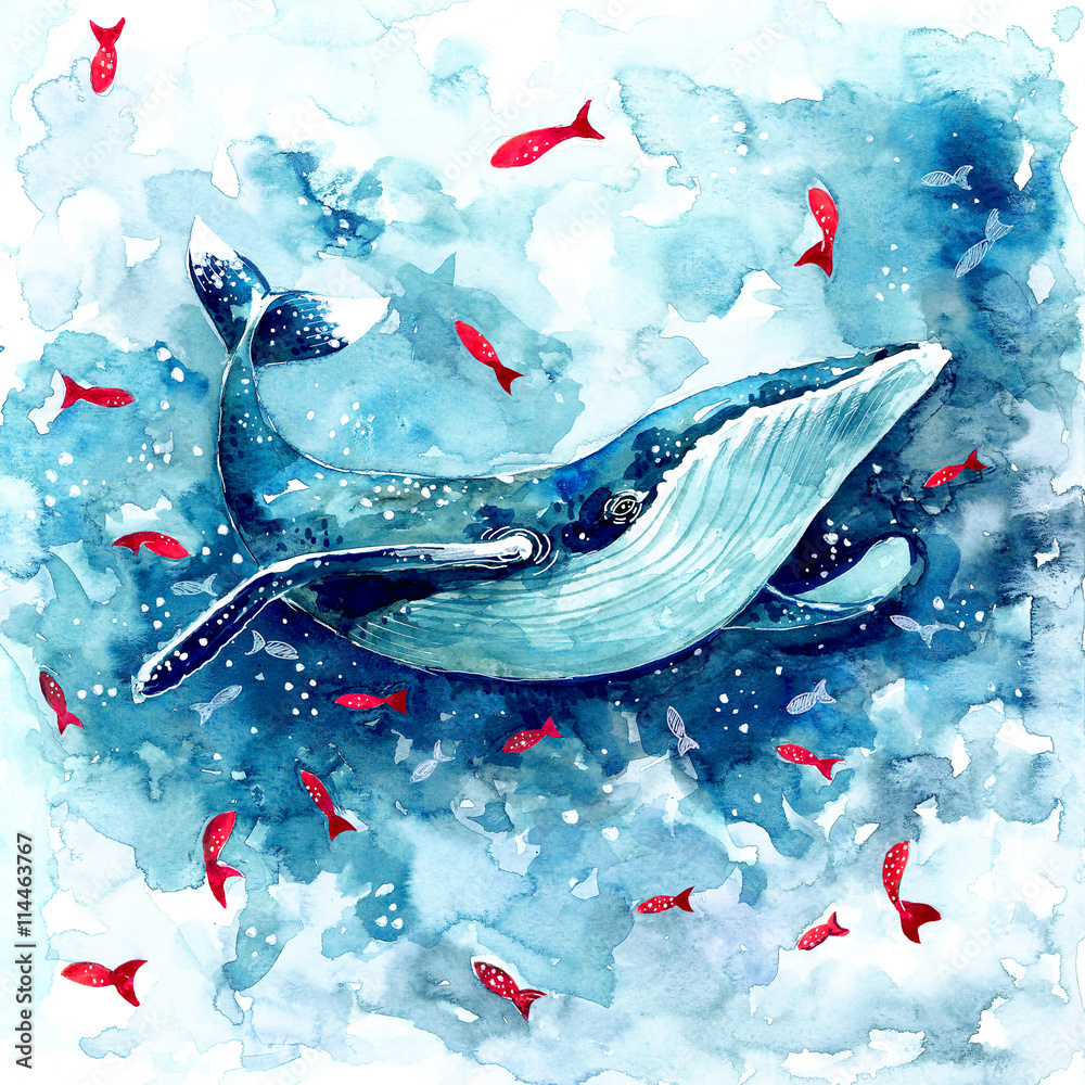 Naklejka premium Akwarela magiczny wieloryb