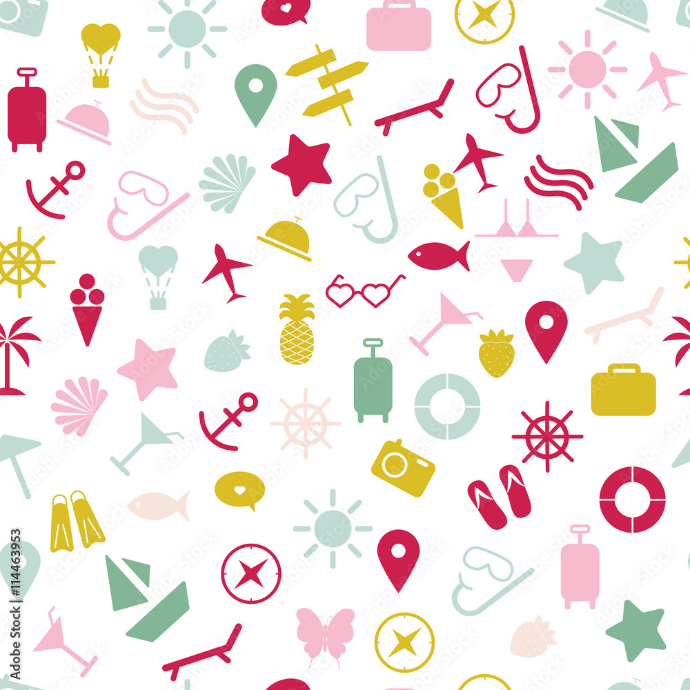 seamless pattern with colorful summer icons