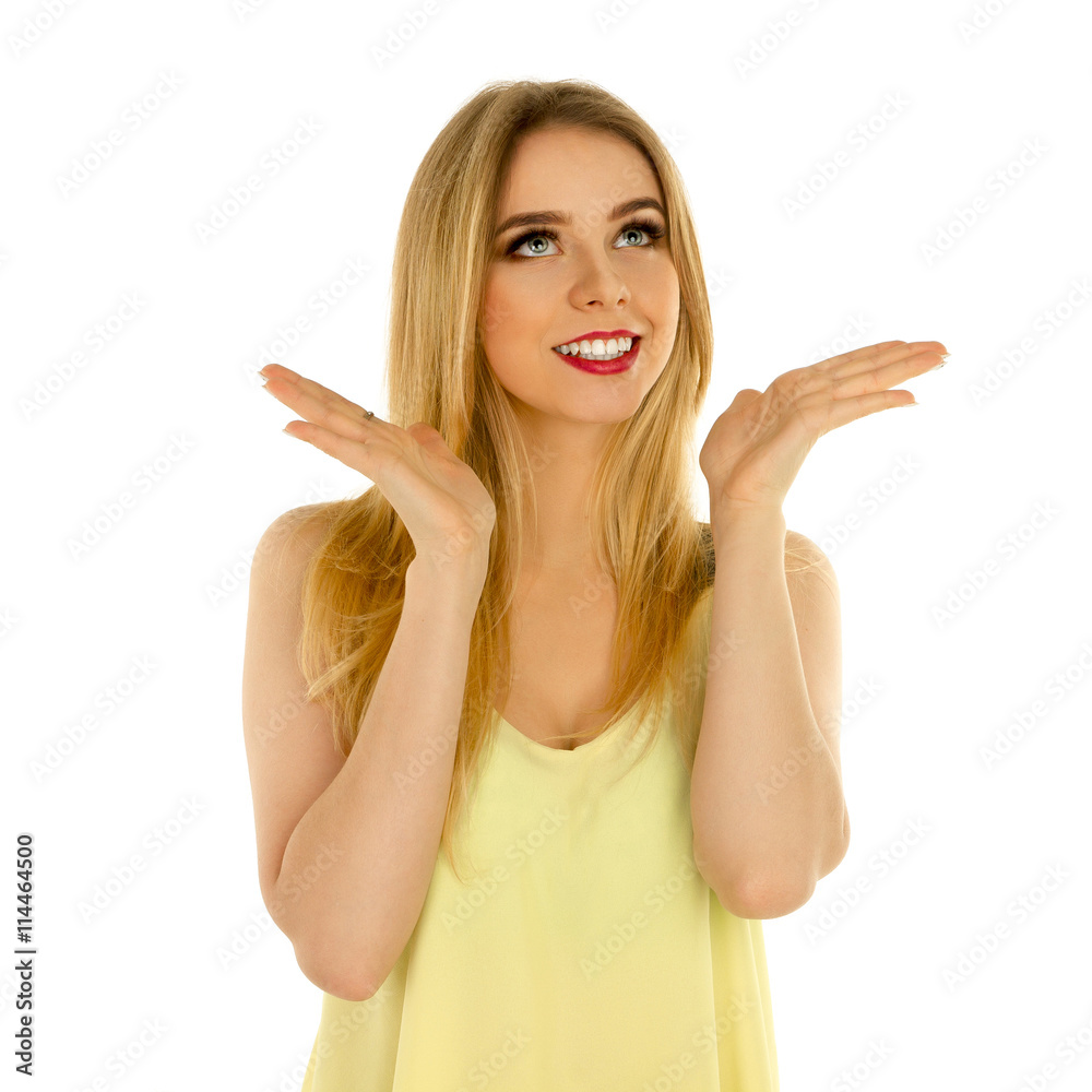 girl in yellow t-shirt posing in studio girl in yellow t-shirt posing in studio