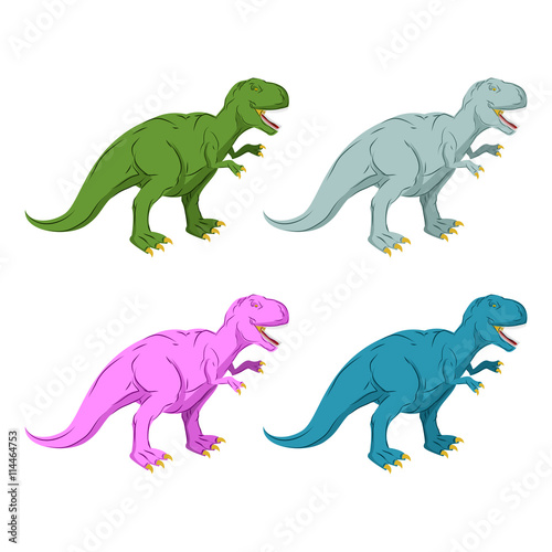 Dinosaur multicolored set. Pink Tyrannosaurus Rex. Blue prehisto