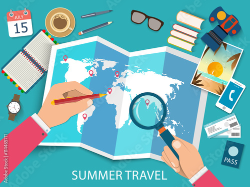 Summer travel. Flat design.