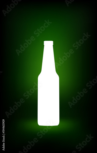White beer bottle. Empty glass bottle silhouette with template design. Mock Up Ready For Your Design. Isolated On Green Background. Vector illustration.