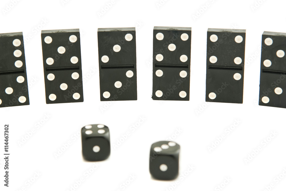 dominoes chips and dices on white dominoes chips and dices on white