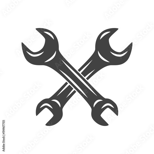 Two crossed battleaxes, battle axes. Black on white flat vector illustration, logo element isolated on white background