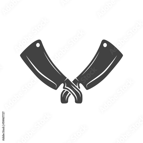Two crossed battleaxes, battle axes. Black on white flat vector illustration, logo element isolated on white background